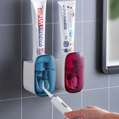 Automatic Wall-Mounted Toothpaste Dispenser & Toothbrush Holder