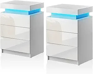 Modern Nightstands Set of 2 with LED Light