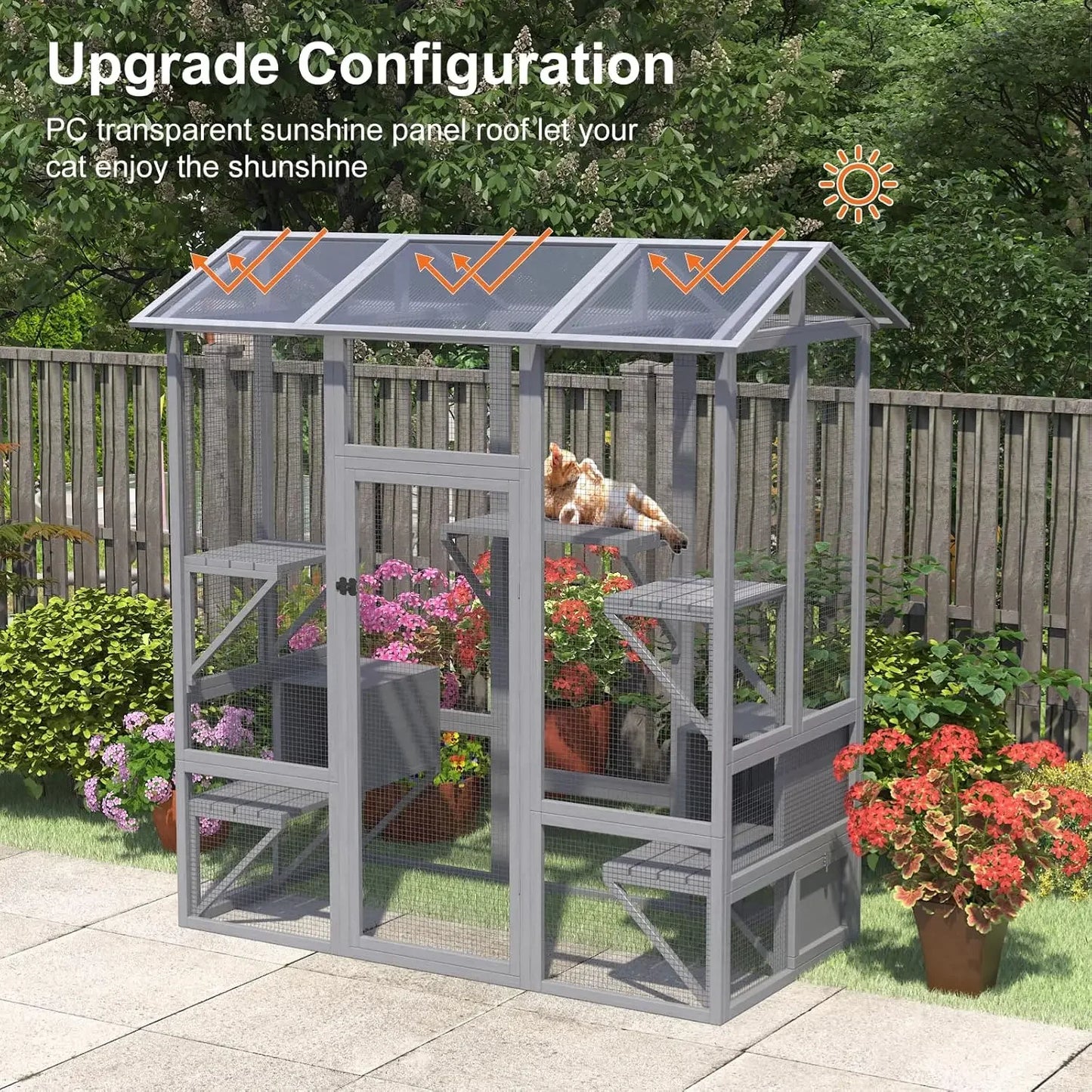 Outdoor Walk in Cat Cage with Waterproof Cover & Sunshine Panel Roof