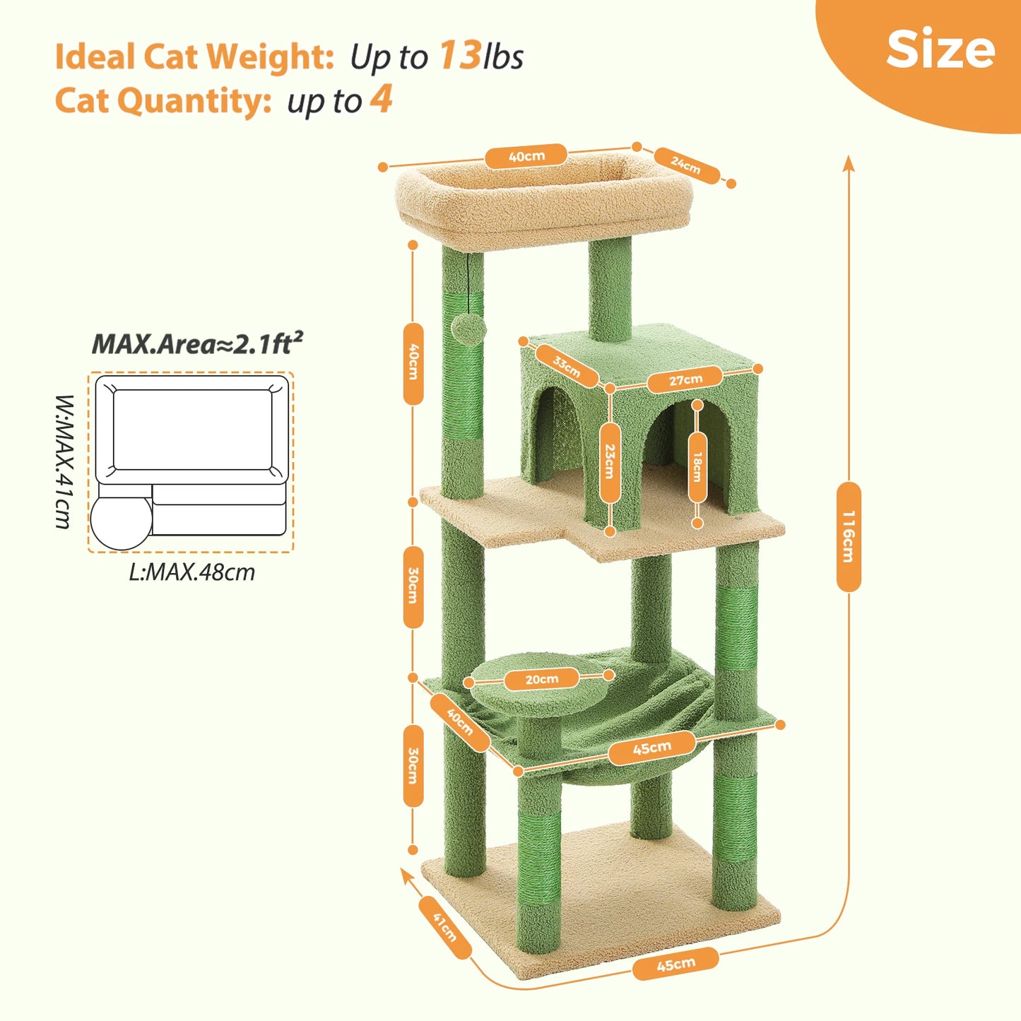 5-Level Cat Tower with Large Hammock Cat Condo