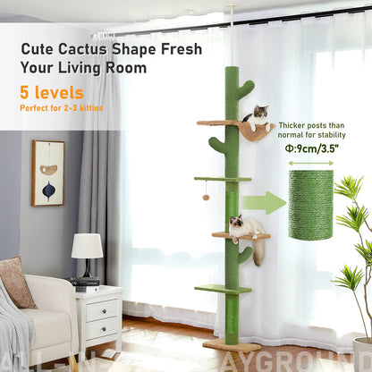 Adjustable Ceiling Cat Tower with Scratching Condo