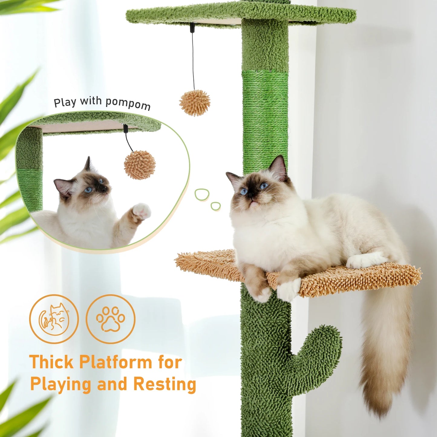 Adjustable Ceiling Cat Tower with Scratching Condo