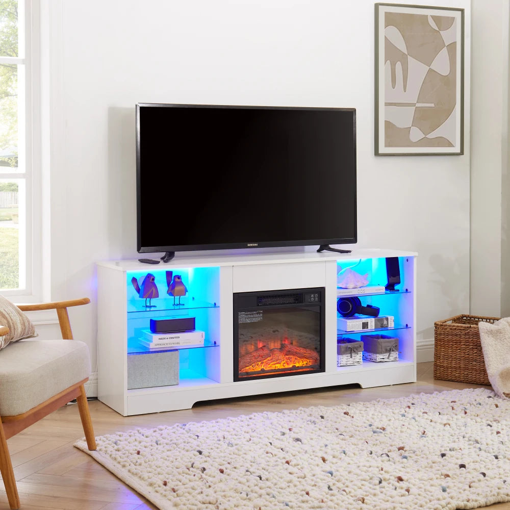 3D Fireplace TV Stand with USB Charging Outlet