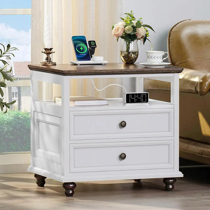 Farmhouse Nightstand with Charging Station