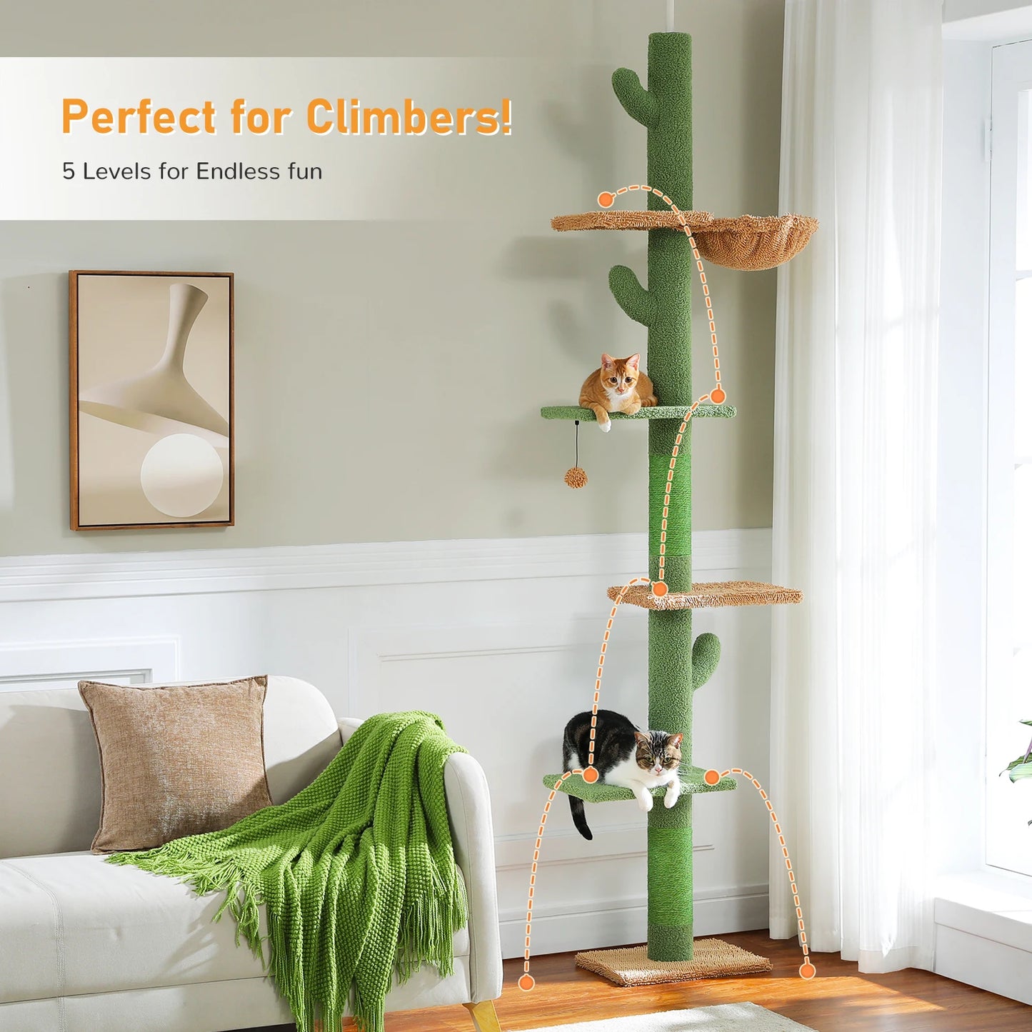 Adjustable Ceiling Cat Tower with Scratching Condo