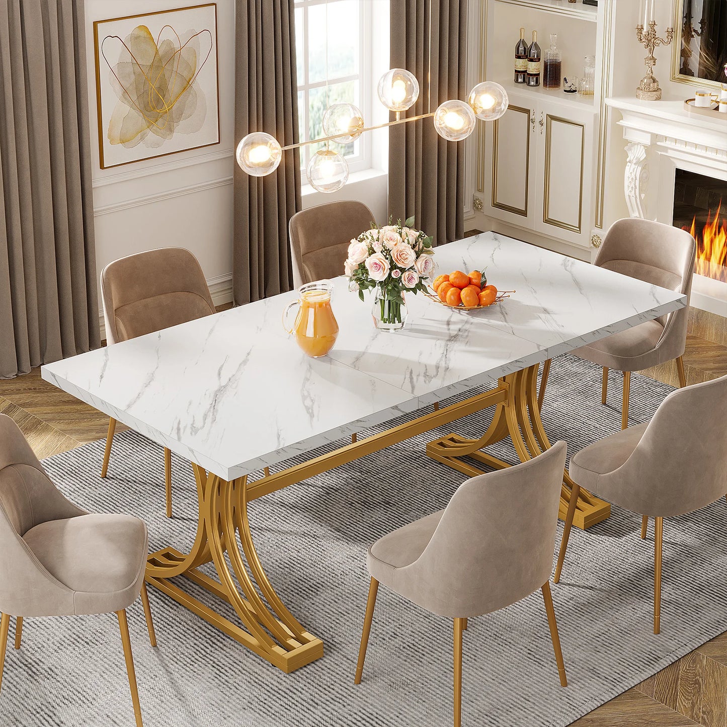 Modern Faux Marble Dining Table