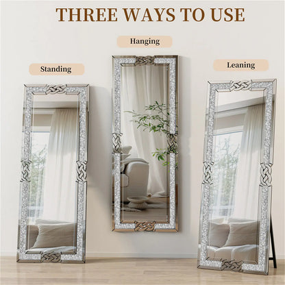 XL Wall Mirror Full Length Floor Mirror with Silver Crushed Diamond Decor