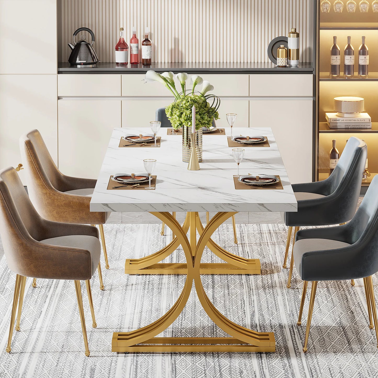 Modern Faux Marble Dining Table