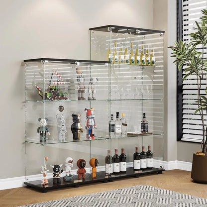 Glass Display Cabinet with 4-Shelf Double Doors and Lock