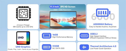 ACEMAGIC 17.3inch Laptop with High Performance Quad Core