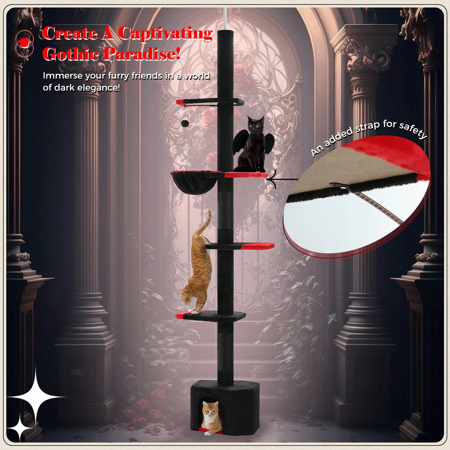 Adjustable Ceiling Cat Tower with Scratching Condo