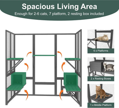Outdoor Walk in Cat Cage with Waterproof Cover & Sunshine Panel Roof