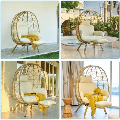 Wicker Egg Chair with Cushion & Footrest