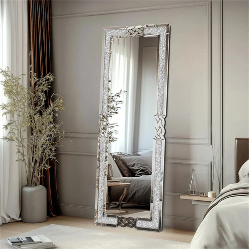 XL Wall Mirror Full Length Floor Mirror with Silver Crushed Diamond Decor