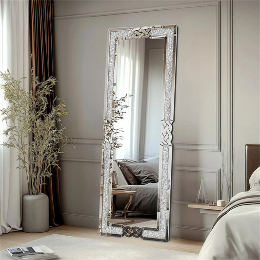 XL Wall Mirror Full Length Floor Mirror with Silver Crushed Diamond Decor