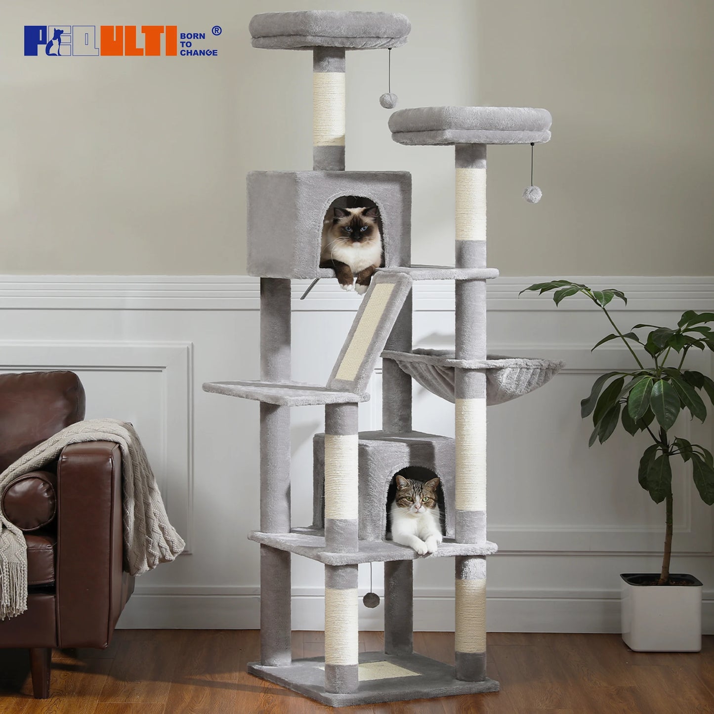 Multi-Level Plush Condo with Scratching Posts & Perches