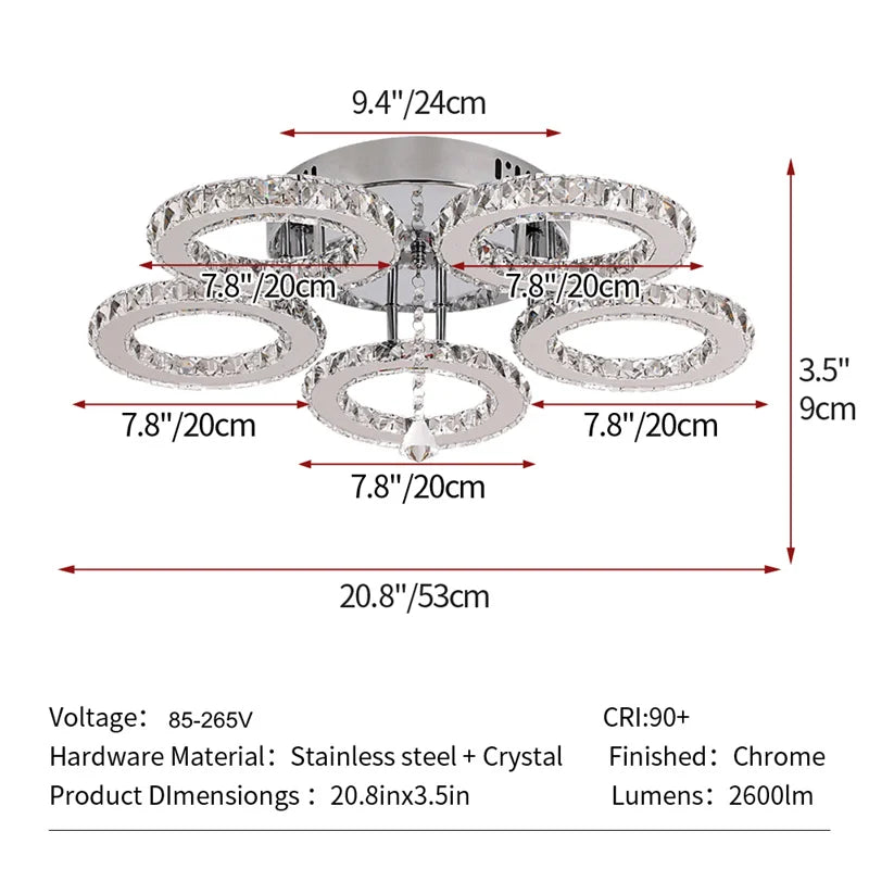 Crystal 5-Ring Chandelier