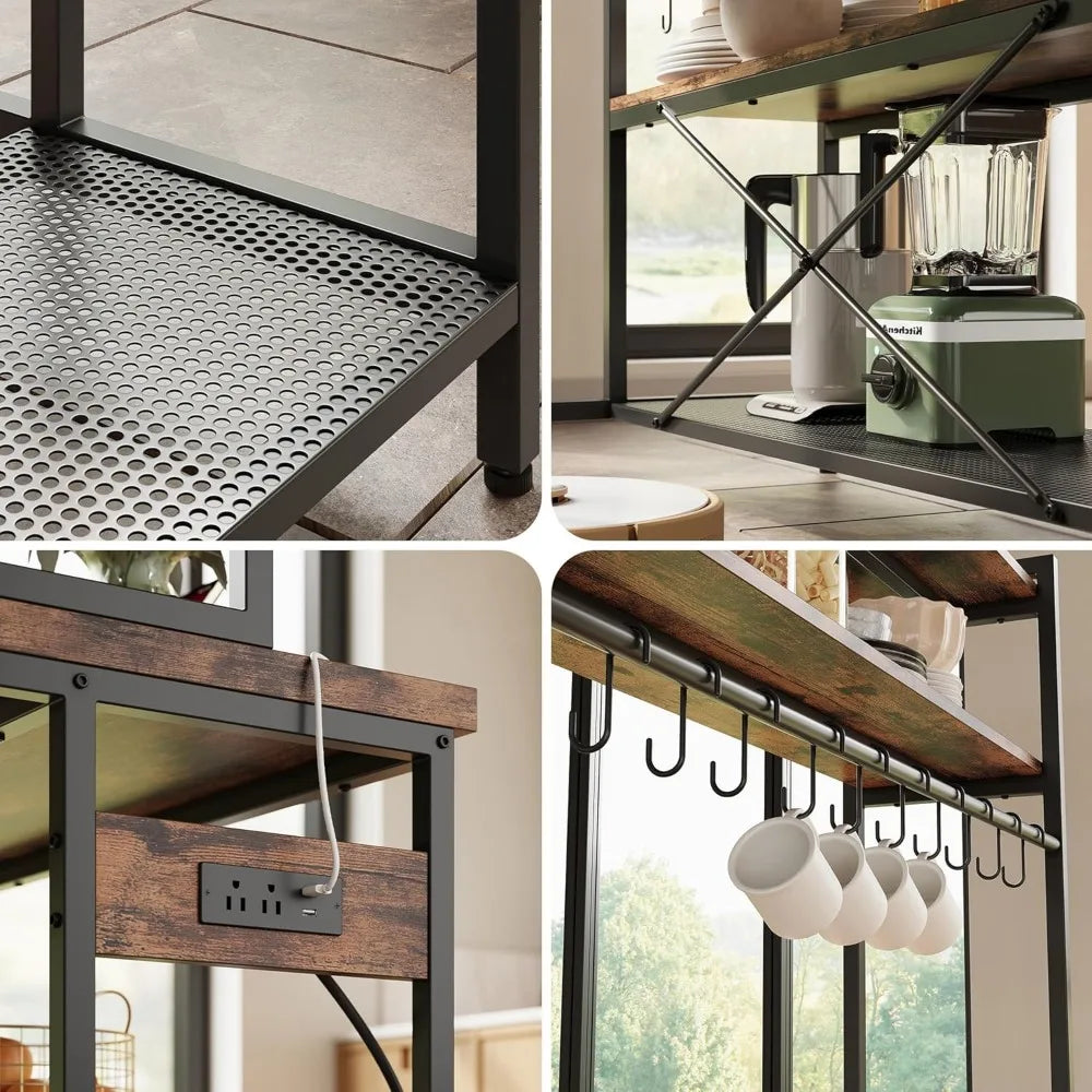 Kitchen Island Table Set with Storage and Power Outlet