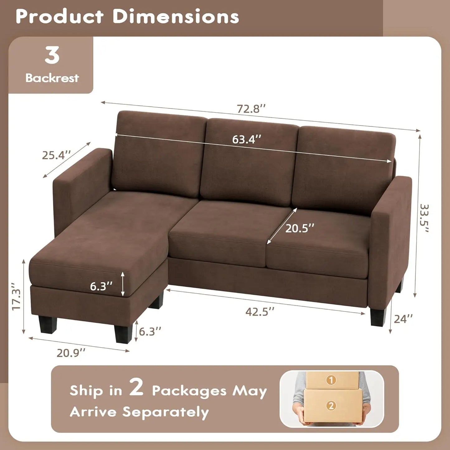 Modern 3 Seat L-Shaped Sofa