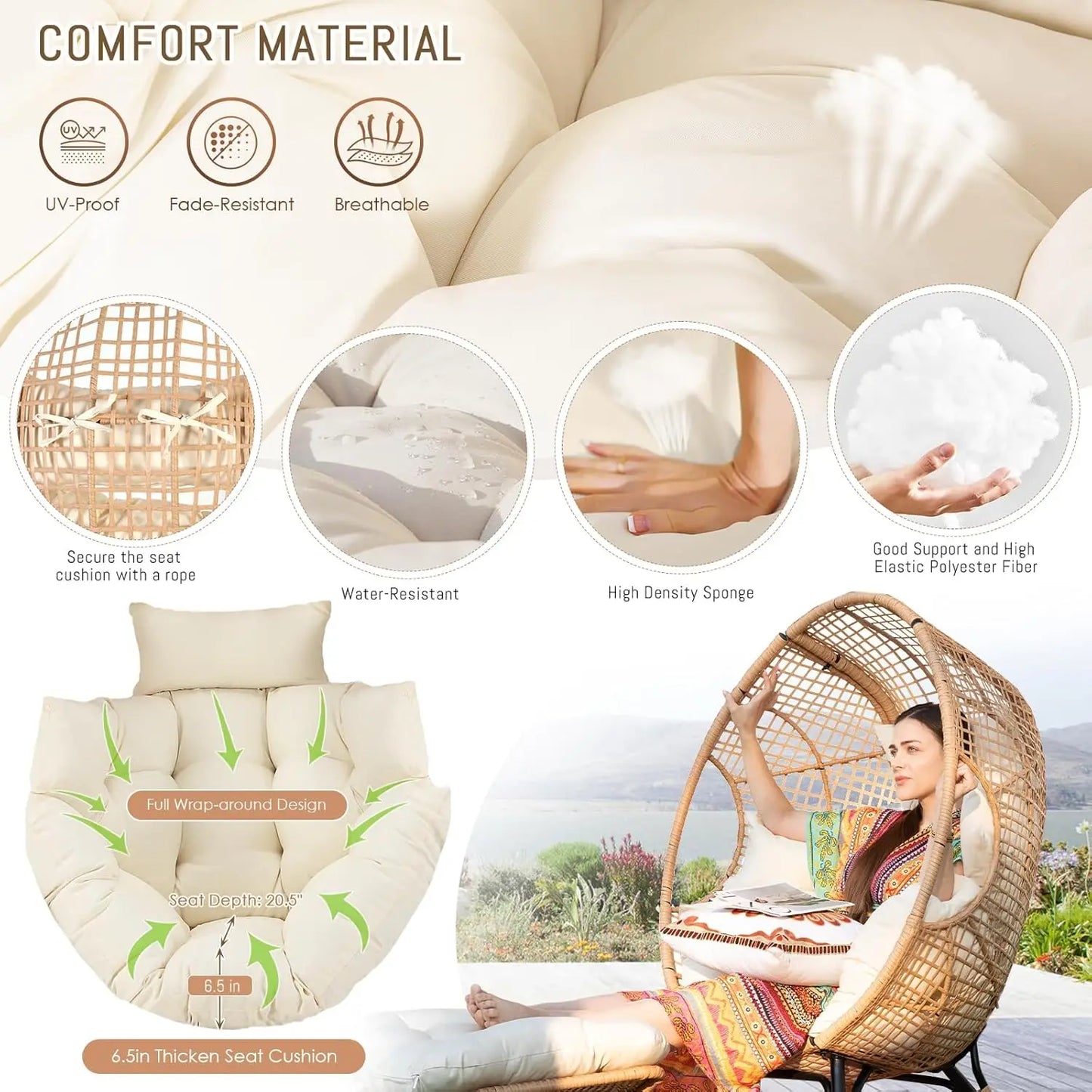 Wicker Rattan Egg Chair with Footrest