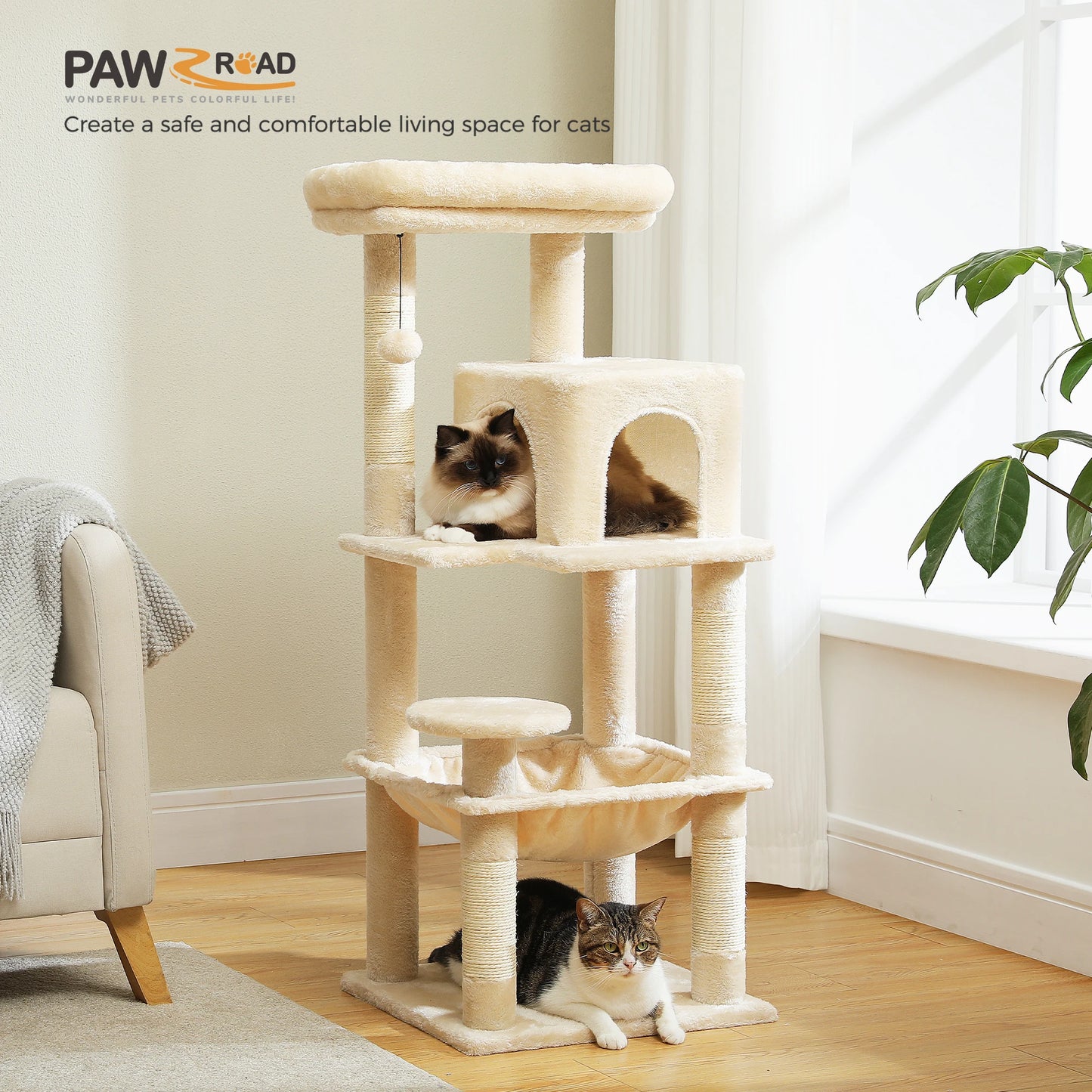 5-Level Cat Tower with Large Hammock Cat Condo