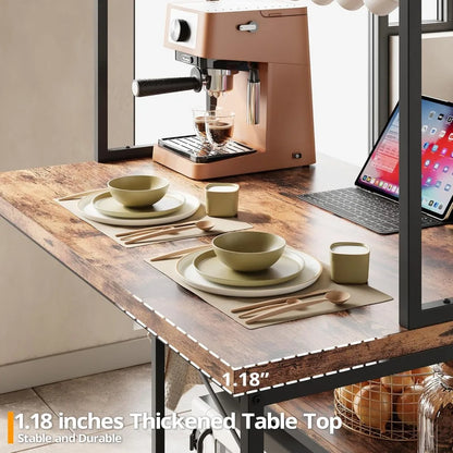 Kitchen Island Table Set with Storage and Power Outlet