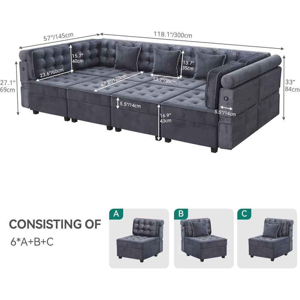 8-Seat Sectional U-Shaped Modular Couch
