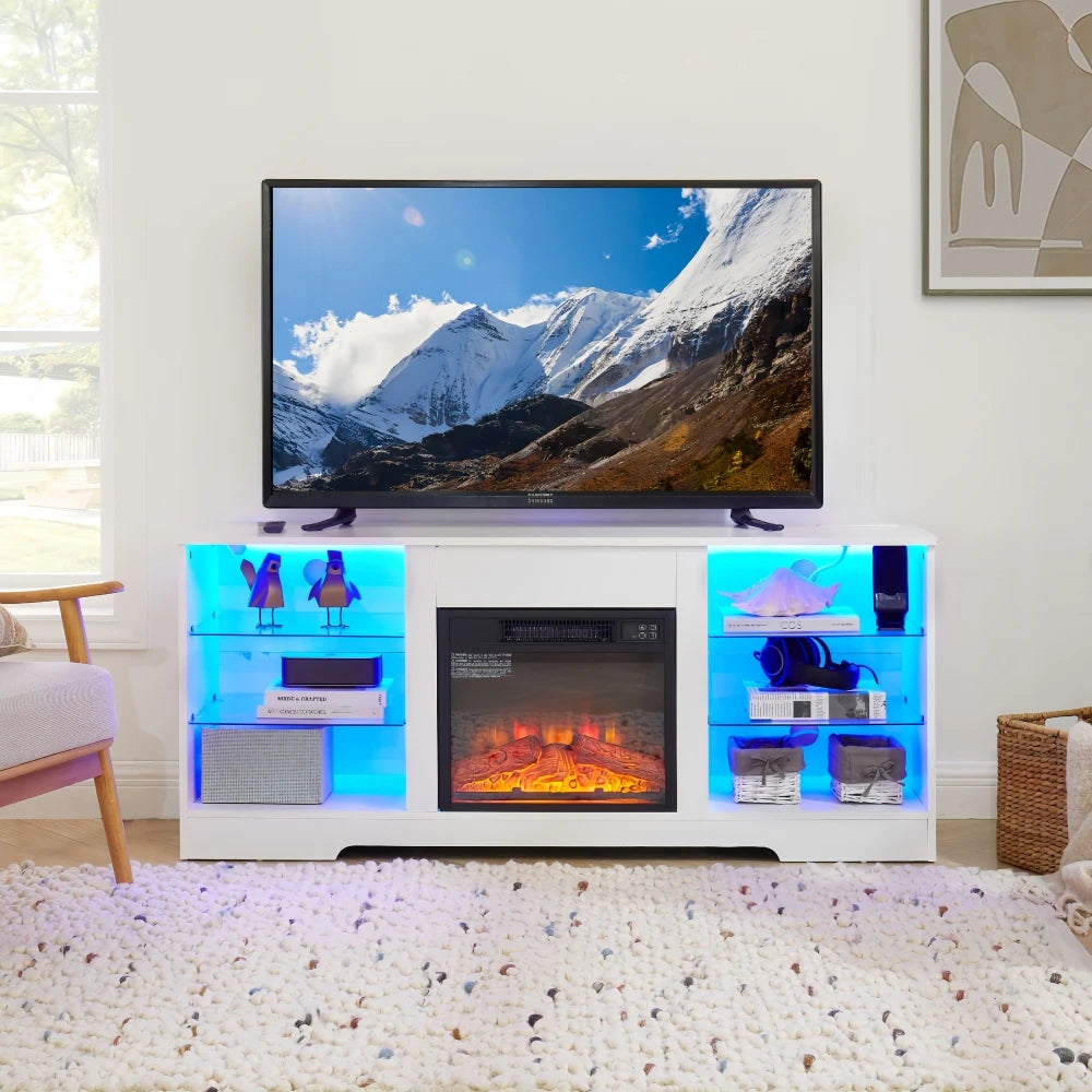 3D Fireplace TV Stand with USB Charging Outlet