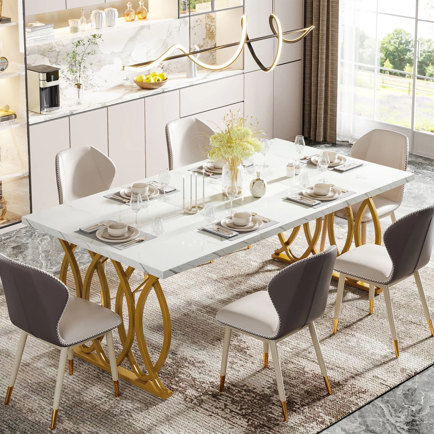 Modern Faux Marble Dining Table