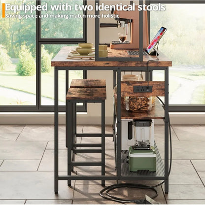 Kitchen Island Table Set with Storage and Power Outlet