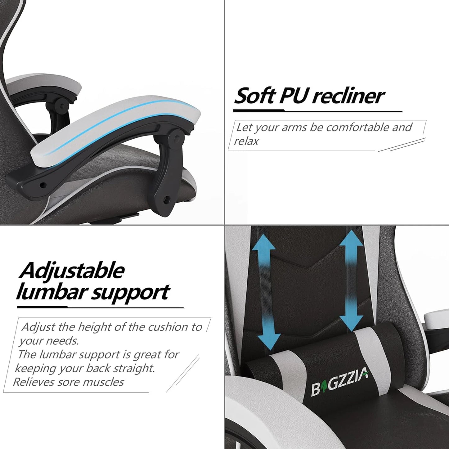 Gamer Chair with Lumbar Cushion & Headrest