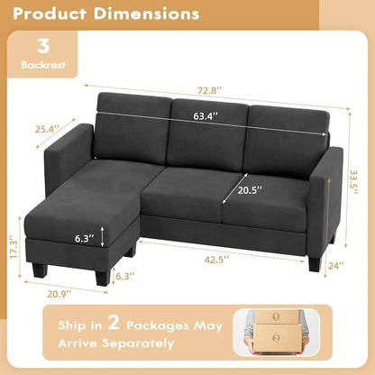 Modern 3 Seat L-Shaped Sofa