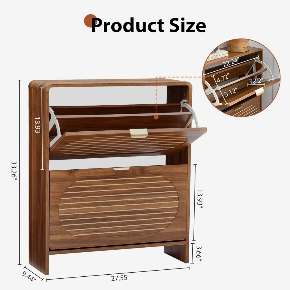 Freestanding Wood Shoe Cabinet with Arched Stripe Panel