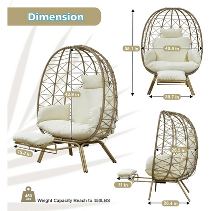 Wicker Egg Chair with Cushion & Footrest