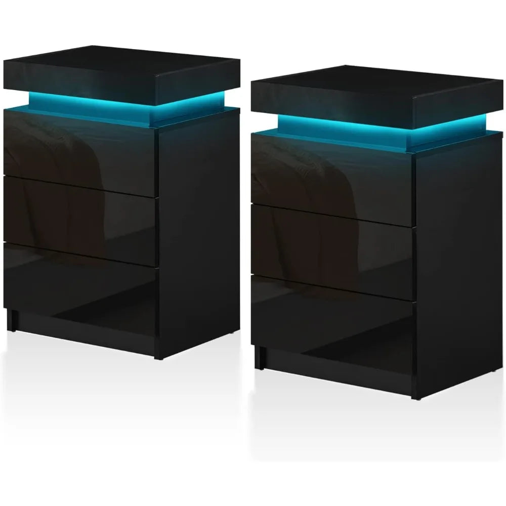 Modern Nightstands Set of 2 with LED Light