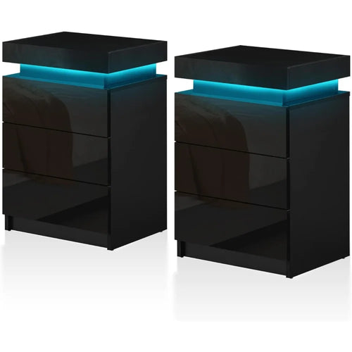 Modern Nightstands Set of 2 with LED Light