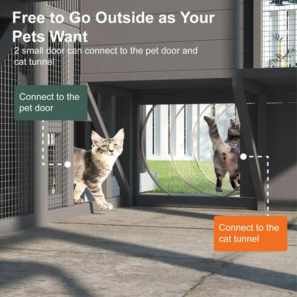 Outdoor Walk in Cat Cage with Waterproof Cover & Sunshine Panel Roof