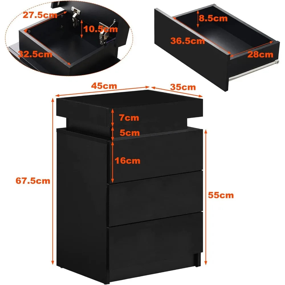 Modern Nightstands Set of 2 with LED Light