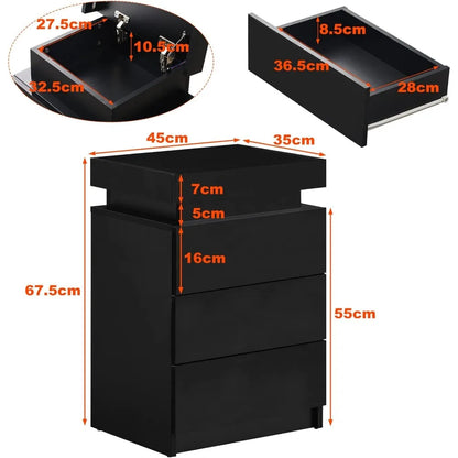 Modern Nightstands Set of 2 with LED Light