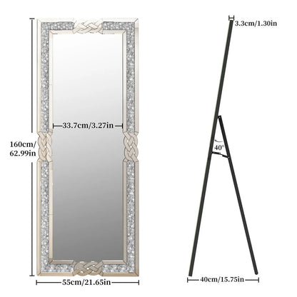 XL Wall Mirror Full Length Floor Mirror with Silver Crushed Diamond Decor