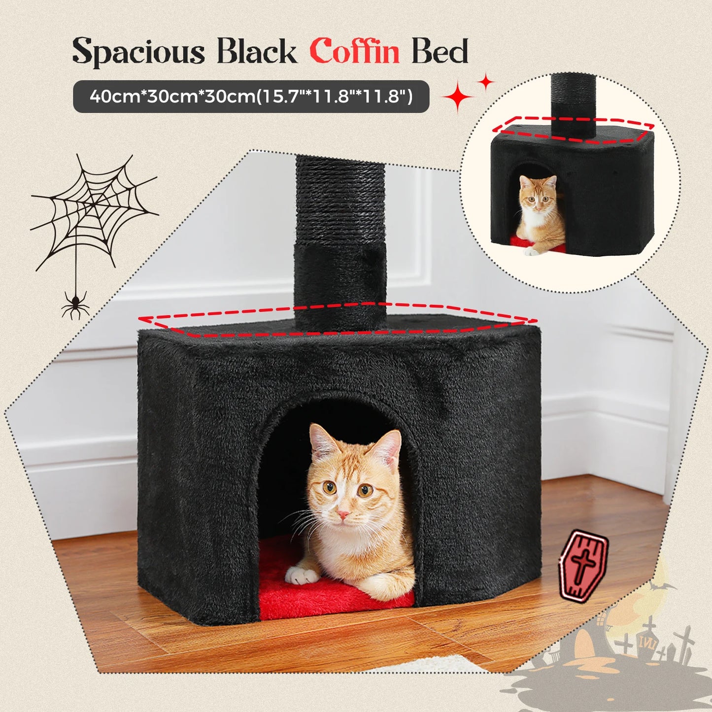 Adjustable Ceiling Cat Tower with Scratching Condo