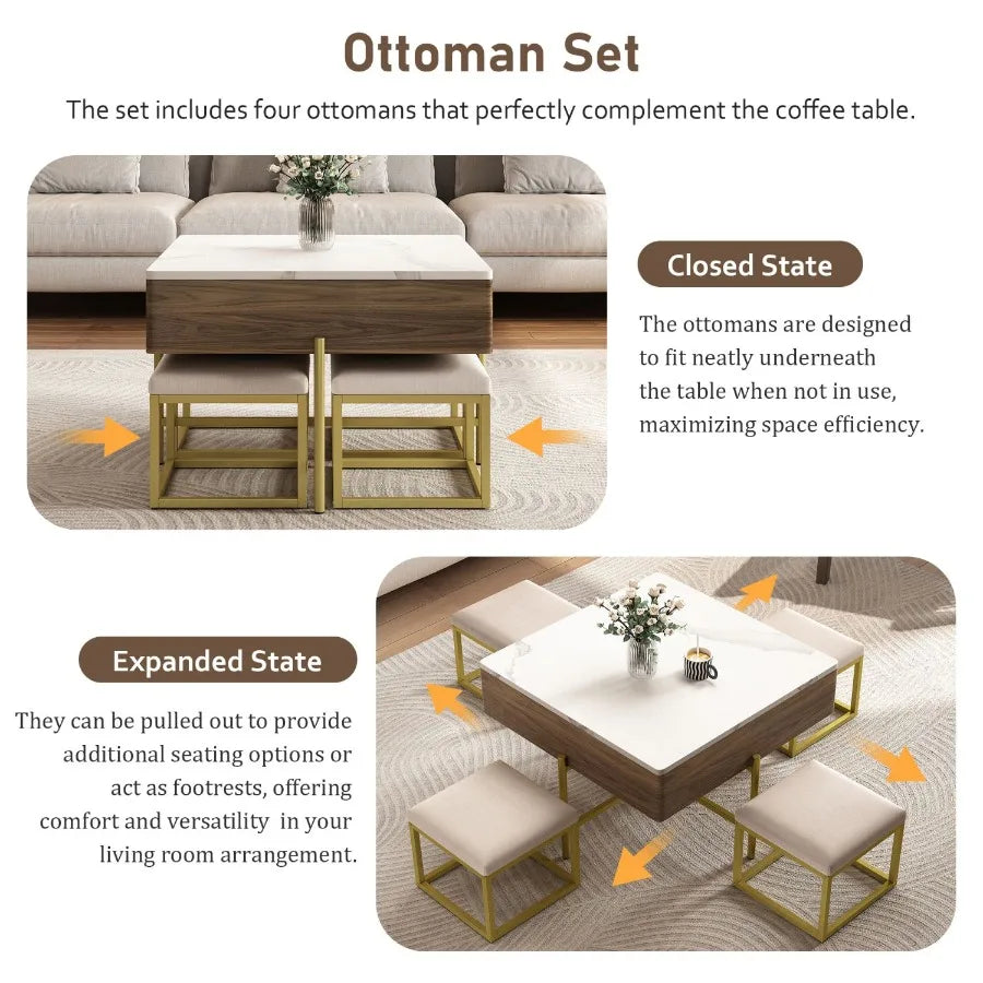 Modern Square LiftTop Coffee Table Set with Storage