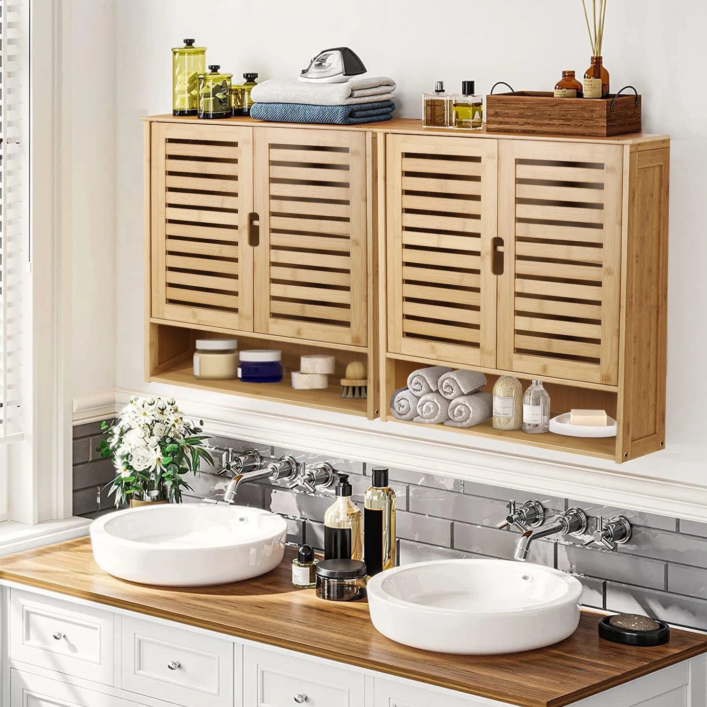 Wall Mounted Bamboo Bathroom Cabinet
