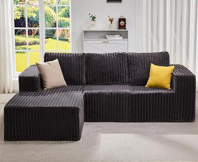Deep-Seat 3-Seater Sectional Sofa w/ Cloud Foam & Pillows