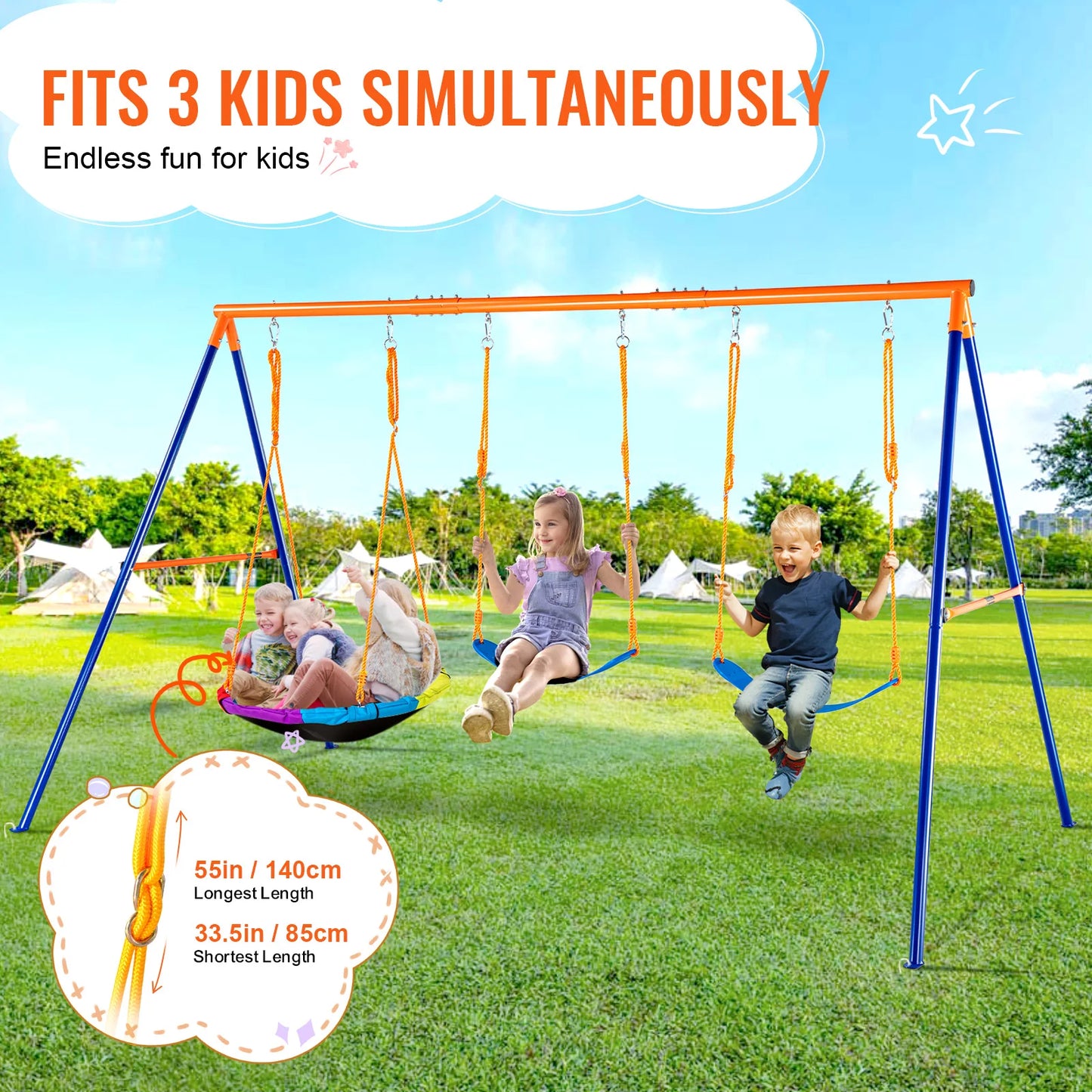 3 In 1 Outdoor Kids Swing Set