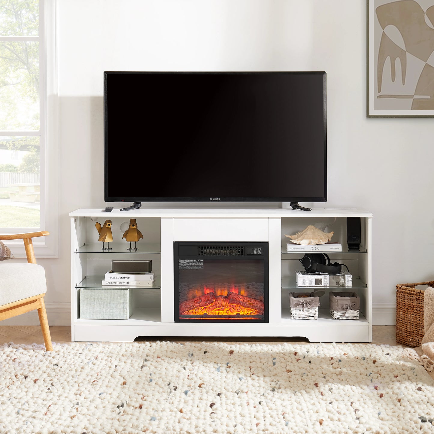 3D Fireplace TV Stand with USB Charging Outlet