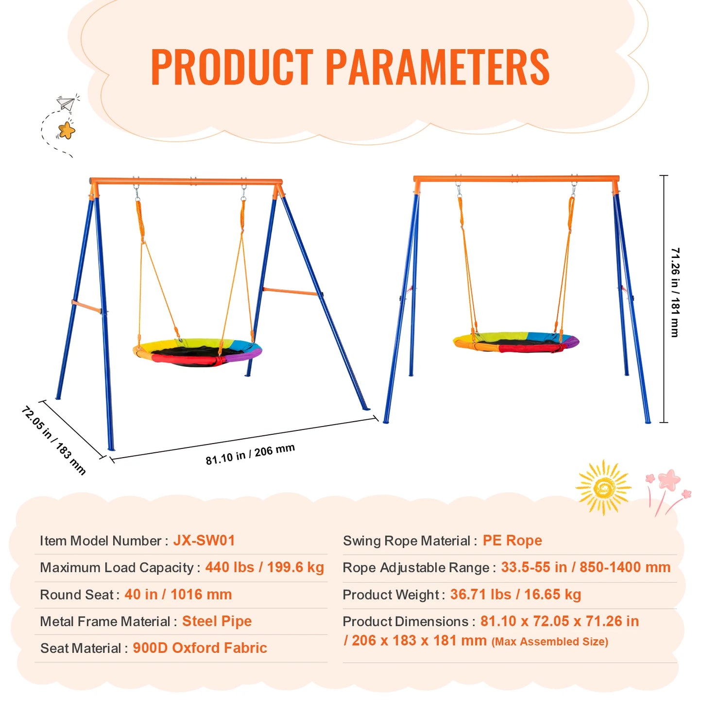 3 In 1 Outdoor Kids Swing Set