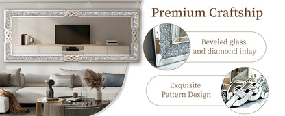 XL Wall Mirror Full Length Floor Mirror with Silver Crushed Diamond Decor