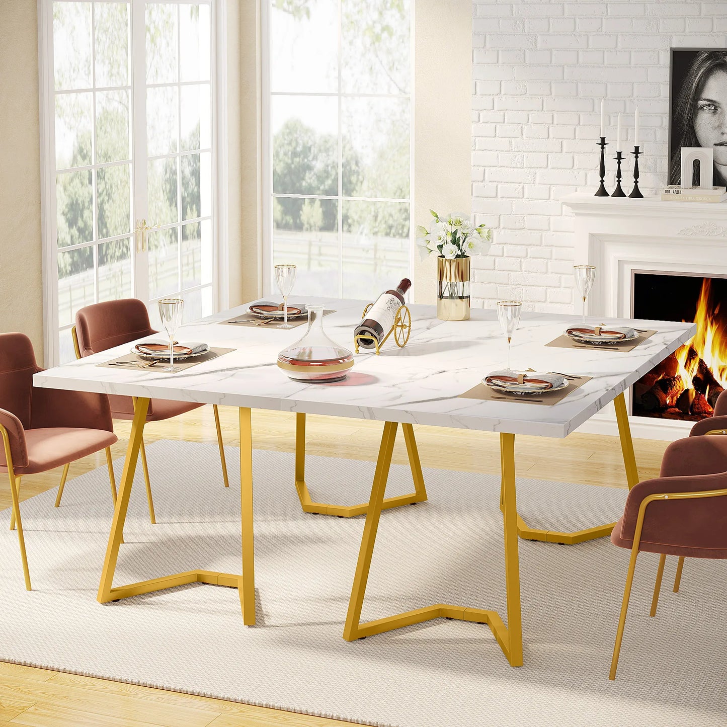 Modern Faux Marble Dining Table