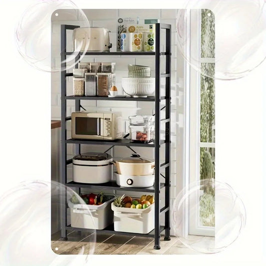 Vintage Wrought Iron 5-Tier Storage Shelf with 2D Metal Sign